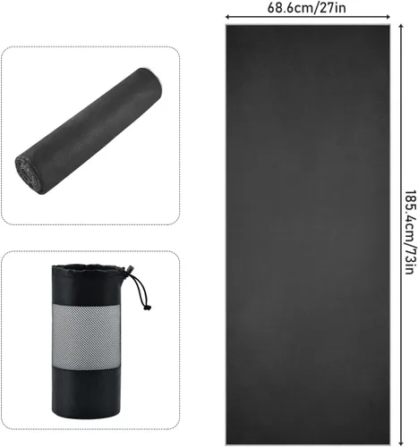 Miniatura 3 de YETTASBIN Toalla negra para esterilla de yoga, antideslizante, absorbente de sudor, toalla de yoga caliente, portátil, ligera, toalla