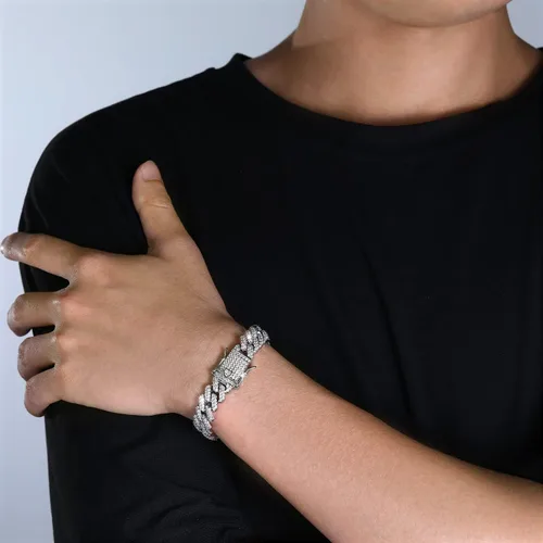 Miniatura 3 de Pulsera de eslabones cubanos de 0.394 pulgadas y 0.472 pulgadas para hombres y mujeres, chapado en platino de 14 quilates, pulseras de hip hop