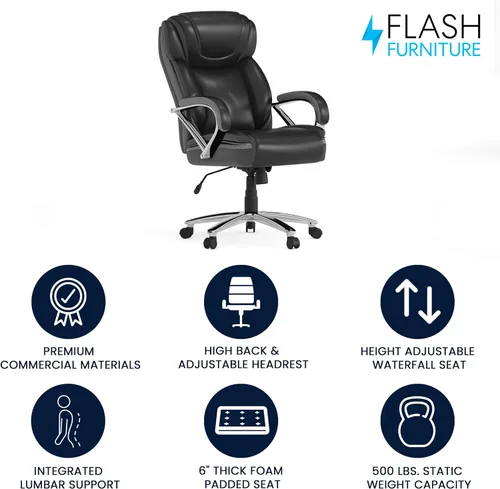 Miniatura 4 de Flash Furniture HERCULES Series Big & Tall - Silla de oficina ergonómica giratoria ejecutiva LeatherSoft de 500 libras con asiento extra ancho