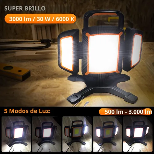 Miniatura 3 de Tresda Luz de trabajo recargable de 30 W, luz de trabajo magnética de 3000 lúmenes, alimentada por batería, impermeable, portátil, inalámbrica