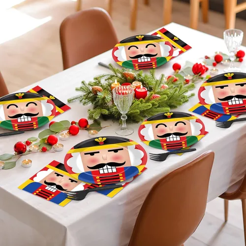 Miniatura 6 de 96 platos de cascanueces de Navidad, suministros de fiesta para 24 invitados, vajilla de Feliz Navidad, decoración de mesa, modelo soldado, platos