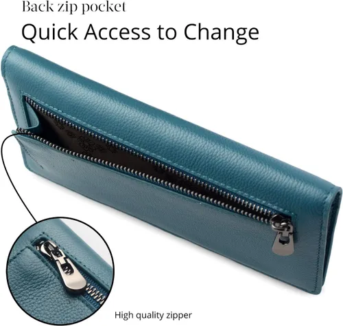 Miniatura 5 de Bveyzi Billeteras de cuero ultrafino con bloqueo RFID para tarjetas de crédito, billetera plegable para mujer