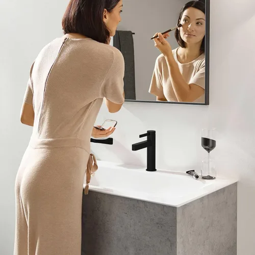 Miniatura 2 de hansgrohe Finoris 76020671 - Grifo de lavabo de baño con montaje de drenaje emergente, 1.2 GPM, negro mate, 76020671 Mate negro