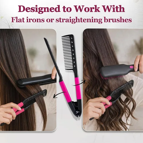 Miniatura 8 de Peine de Alisado de Cabello HerStyler - Peine Alisador para Plancha - Facilita el Estilo - Obtén Cabello Lacio en Minutos (Rosa)