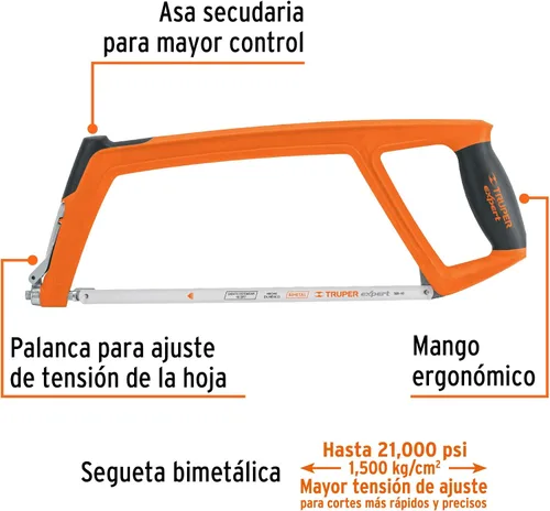 Miniatura 2 de TRUPER ATI-12 Marco de sierra de metales de aluminio industrial, mango de TPR