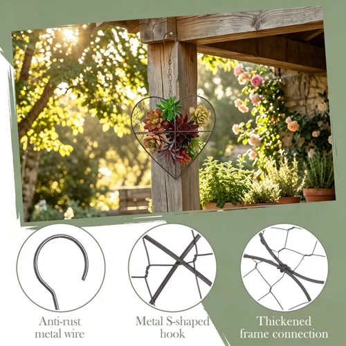 Miniatura 6 de GANAZONO Cesta colgante en forma de corazón de 8.26 pulgadas, maceta de alambre de metal para plantas suculentas y flores, para interiores