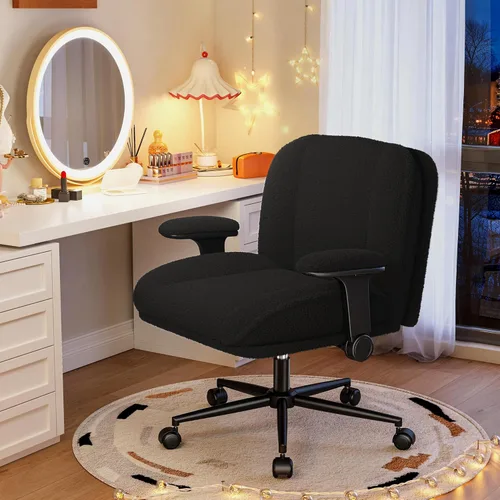 Miniatura 6 de DurayLoly Silla de Oficina con Piernas Cruzadas con Brazos Abatibles, Silla de Piernas Cruzadas Ancha con Ruedas y Asiento Extra Profundo Engrosado