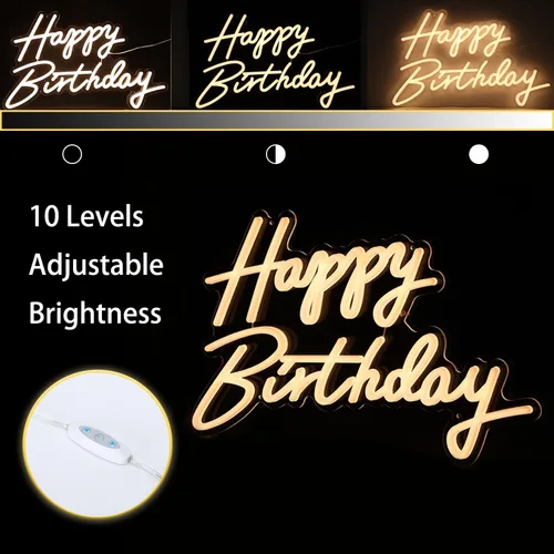 Miniatura 6 de Letrero de feliz cumpleaños, letreros de neón de tamaño grande de 23 x 8 pulgadas y 16.5 x 8 pulgadas, 2 piezas de letreros LED iluminados