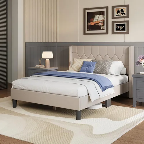Miniatura 10 de Avenco Base de cama de tamaño matrimonial, base de cama tapizada con cabecera ajustable de 3 alturas, fácil montaje sin herramientas