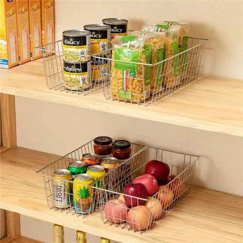 Miniatura 2 de Slideep Cestas de alambre para congelador, cesta de almacenamiento con asas, almacenamiento de alimentos para armarios de cocina, despensa, armario