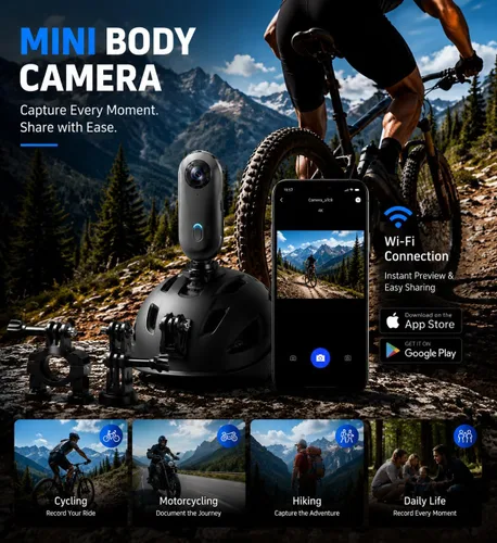Miniatura 3 de Mini Cámara Corporal 4K 128GB - Cámara Corporal de Acción con Audio y Video - Grabación Impermeable Manos Libres Cámaras Vestibles - Videocámara
