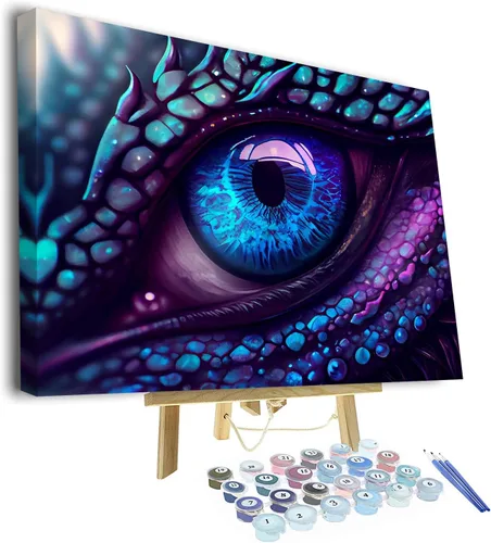Miniatura 11 de TUMOVO Pintura por números para adultos – Kit de pintura acrílica de ojo de dragón azul y morado – Arte de lienzo de 16 x 20 pulgadas