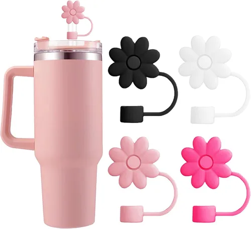 Miniatura 21 de Cubiertas de pajitas con flores SEMATA para tazas Stanley de 30 y 40 oz con asa, accesorios de 4 piezas, tapas de pajita de silicona reutilizables