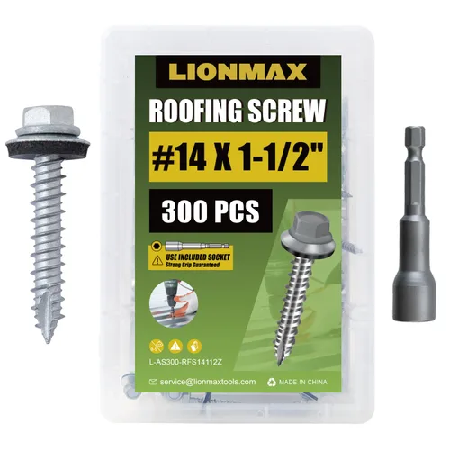 Miniatura 12 de LIONMAX Tornillos de metal para techos #14 x 1-1/2 pulgadas, 300 unidades, tornillos de techo de chapa de metal pintado en negro, arandela de goma
