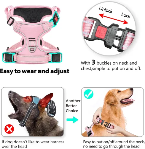 Miniatura 3 de Timos Arnés para perro de tamaño pequeño, arnés sin tirones para mascotas con cuello a presión bloqueable, chaleco reflectante para perro, sin