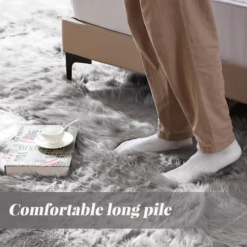 Miniatura 4 de ORINOVA Alfombras de pelo sintético lavable de color gris plateado claro para dormitorio, alfombra de felpa para sala de estar, alfombra
