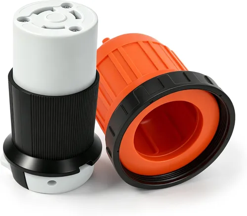 Cable de alimentación de 30 AMP RV con tapa de bloqueo de arranque, conector de bloqueo giratorio hembra NEMA L5-30R de 125 V con cubierta naranja