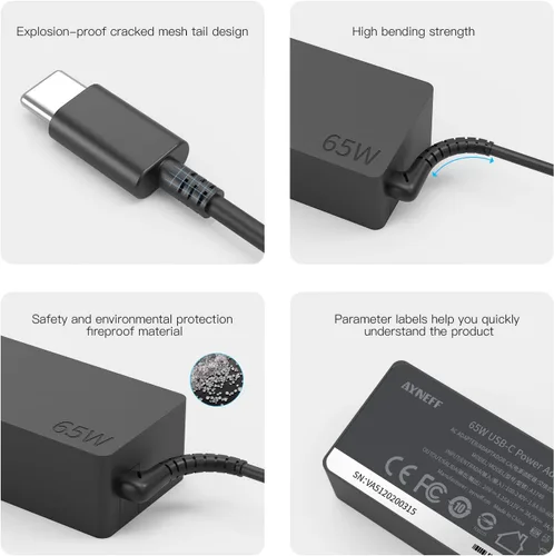 Miniatura 6 de Cargador USB-C para laptop de 65 W, cargador Chromebook compatible con Lenovo Chromebook C330 S330 100e 300e 500e Yoga C930 C940 720 ThinkPad T480