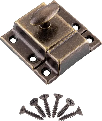Pestillo grande para puerta de gabinete de latón antiguo estampado – 2 1/8 pulgadas × 2 1/8 pulgadas – Paquete de 4 – Pestillo de puerta de armario