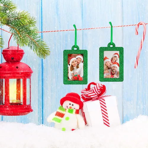 Miniatura 7 de Jetec 20 marcos de fotos de Navidad, mini marcos de fotos colgantes de fieltro, adorno colgante para árbol de Navidad, decoración familiar de Verde