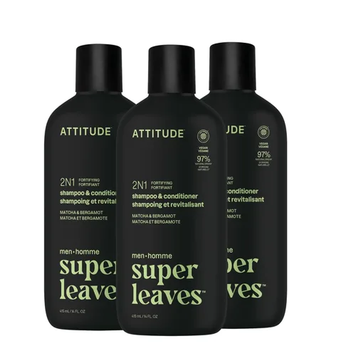 Miniatura 13 de ATTITUDE Champú y acondicionador 2 en 1 para hombre, nutritivo para cabello seco y cuero cabelludo, con pantenol y ginseng, 97% ingredientes