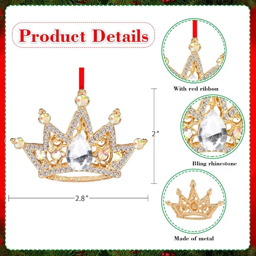 Miniatura 7 de WaaHome Adornos de Navidad de corona dorada plateada 2025 – Corona de metal adorno de recuerdo para decoración de árbol de Navidad, regalos