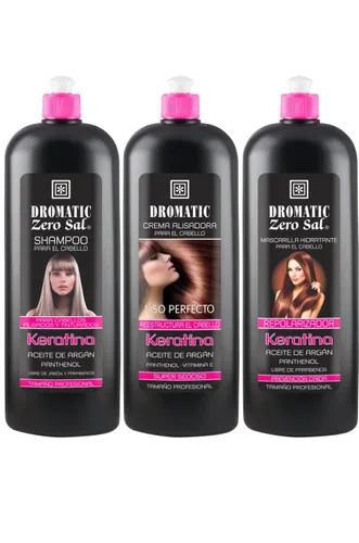 Set Alisador Zero Grasa con Keratina Champu Alisadora Mascarilla | Dromatic Zero Sal Keratina Alisador Kit Alisador Champú Enderezadora Máscara