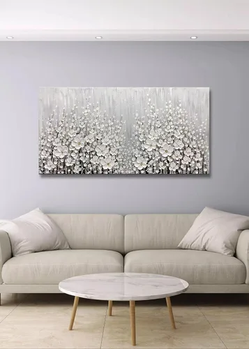 Miniatura 6 de V-inspire Arte, 24x48 Pulgadas Pinturas Blanco Margarita Flor Pintura Al óleo 3D Pintado a Mano Sobre Lienzo Arte Abstracto Arte Madera Dentro
