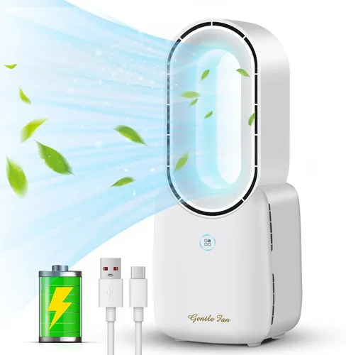 Miniatura 9 de Misby Ventiladores de escritorio pequeños y silenciosos, ventilador de mesa sin aspas de 13 pulgadas, 5 velocidades para un potente flujo de aire
