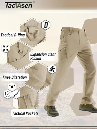 Miniatura 2 de TACVASEN Pantalones de invierno para hombre, 9 bolsillos, forro polar, para senderismo, nieve, resistentes al agua, cálidos, softshell, gruesos