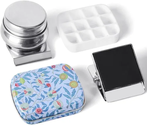 Miniatura 12 de Caja de estuche de acuarela portátil de mini lata de 12 pozos vacía con bandeja de mezcla de pintura es un pequeño kit de almacenamiento para viajes