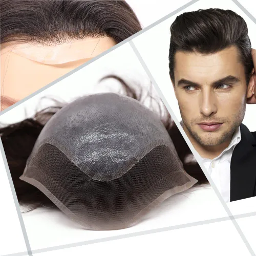 Miniatura 24 de Toupee - Peluca de cabello humano europeo con encaje frontal suizo y línea capilar natural para hombre, con piel sintética, sistema de reemplazo