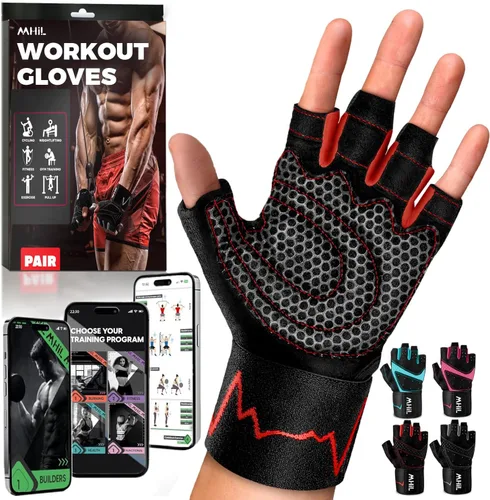 MhIL Guantes de entrenamiento para hombres – Guantes de gimnasio cómodos para hombres con agarre mejorado para seguridad y protección de las manos –