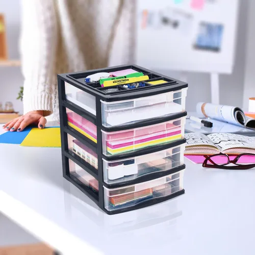Miniatura 2 de Gracious Living Juego de cajones de escritorio y encimera de 4 cajones, organizador de escritorio de oficina de plástico, negro/transparente