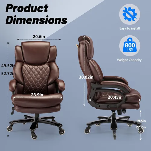 Silla de oficina grande y alta de 800 libras, silla ejecutiva con reposacabezas ajustable, asiento extra ancho, piel sintética resistente para
