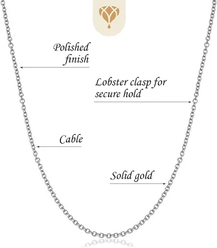 Miniatura 3 de 14k SOLID Yellow or White Gold 1.4mm Shiny Diamond Cut Cable Link Chain Necklace for Pendants and Charms with Lobster-Claw Clasp