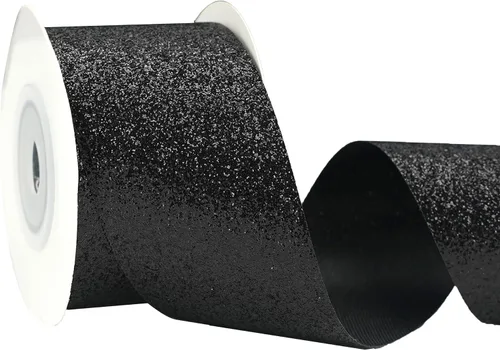 MEEDEE Cinta negra con purpurina para envolver regalo, cinta de borde cortado de 1-1/2 pulgadas x 10 yardas, cinta brillante para regalos, tarjetas,