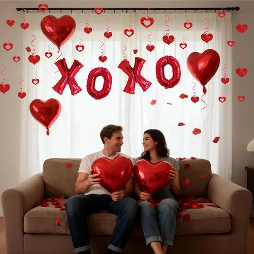Miniatura 6 de 62 globos XOXO en forma de corazón rojo con decoración colgante de corazón para decoración de San Valentín, boda, fiesta