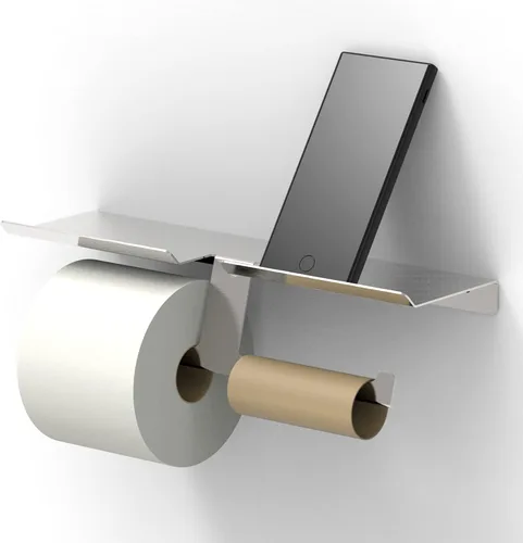 Miniatura 6 de Soporte de papel higiénico con estante para megarrollos, organizador de baño para teléfono celular, tableta o toallitas húmedas, fácil carga