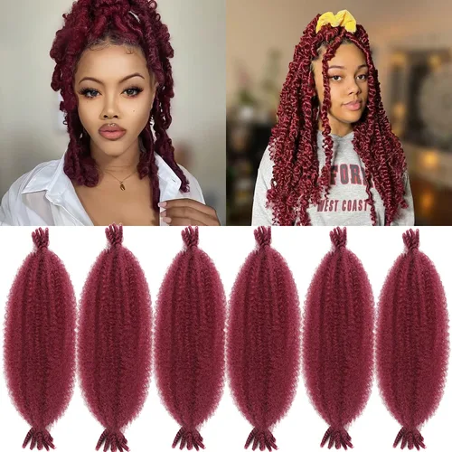 Miniatura 18 de Marley Twist - Cabello trenzado marrón Spring Twist de 18 pulgadas, cabello Marley para rastas suaves de imitación mariposa, cabello trenzado rizado