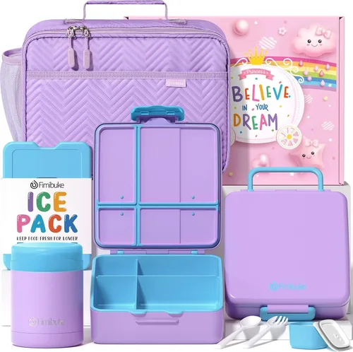 Miniatura 13 de Fimibuke Lonchera Bento para niños con 4 compartimentos, bolsa de almuerzo aislada, tarro térmico de acero inoxidable al vacío, paquete de hielo