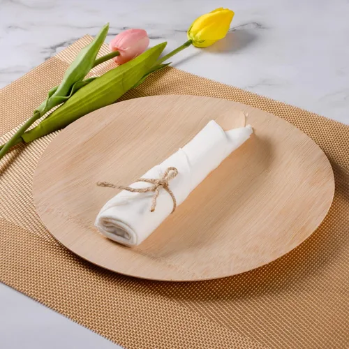 Miniatura 2 de Juego de servilletas y cubiertos de bambú preenrollados, paquete de 100 utensilios de bambú/cubiertos compostables