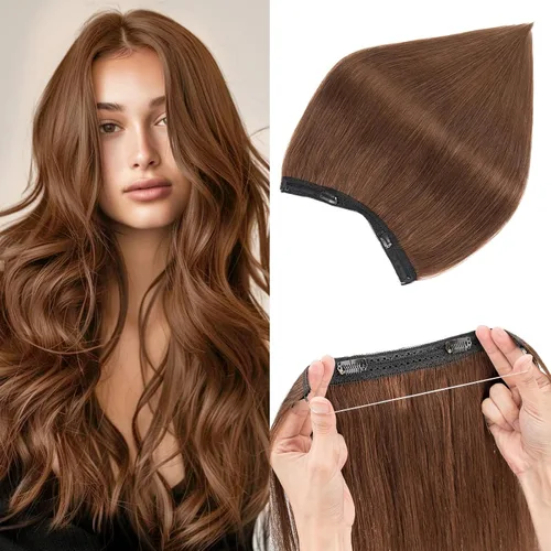 Miniatura 27 de Extensiones de cabello en aureola de cabello humano real, Extensión de cabello Halo 100% cabello humano, Extensiones de cabello con alambre, Lacio
