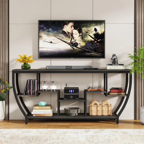 Miniatura 3 de Tribesigns Mesa de sofá de 70.9 pulgadas de largo con estantes, mesa consola rústica con almacenamiento, mesa de entrada industrial, soporte de TV