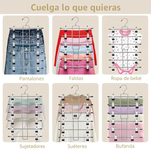 Miniatura 4 de Perchas para pantalones con clips, organizador de armario colgante de ahorro de espacio de 6 niveles, perchas para faldas con gancho giratorio