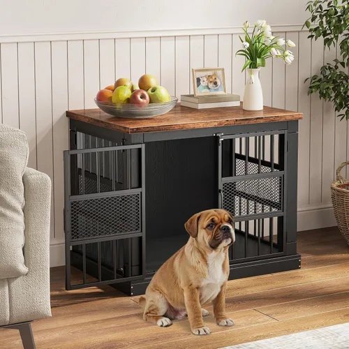 Miniatura 7 de VOPEAK Mueble de jaula para perros de 27.5", jaula para perros resistente a mordiscos para perros pequeños y cachorros, jaulas para perros