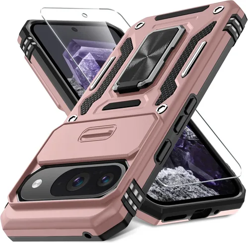 Miniatura 54 de DEERLAMN Funda para Google Pixel 8 con cubierta deslizante para cámara + protector de pantalla (1 paquete), soporte de anillo giratorio grado