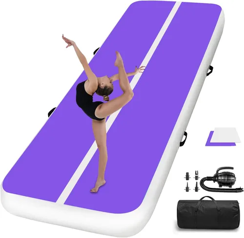 Miniatura 14 de Colchoneta inflable para gimnasia con bomba de aire eléctrica, pista de gimnasia para uso doméstico, entrenamiento, animadoras, niños, gimnasio, yoga