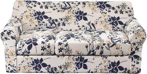 Miniatura 49 de KRFOONN - Fundas elásticas de 4 piezas para sillón y sofá, funda con estampado y 3 fundas independientes para cojines de asiento, lavables, Color01