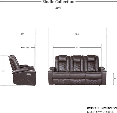 Miniatura 3 de Lexicon Juego de sofá reclinable eléctrico, juego de sofá reclinable eléctrico de 2 piezas, sofá reclinable y sofá biplaza reclinable para sala